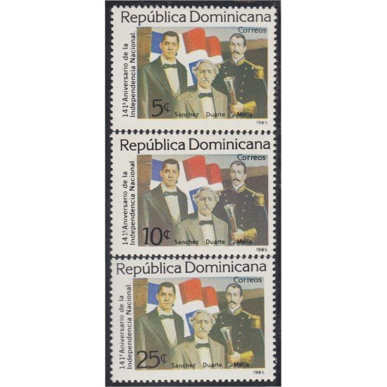 Rep. Dominicana 956/58 1985 141º Aniversario de la Independencia Nacional Sánchez Duarte y Mella MNH Rep. Dominicana 956/58 1985 141º Aniversario de la Independencia Nacional Sánchez Duarte y Mella MNH