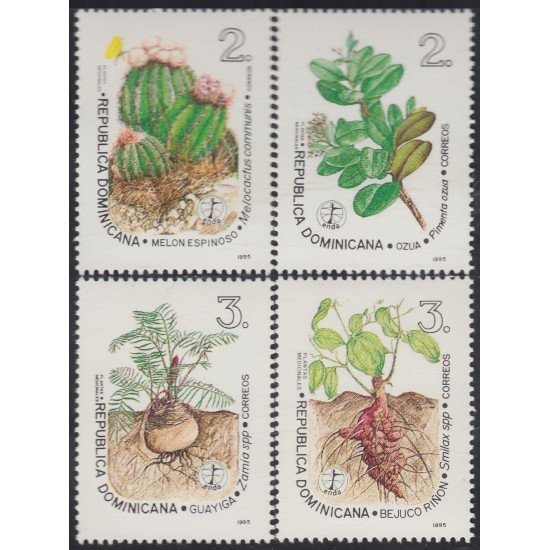 Rep. Dominicana 1173/76 1995 Flora Plantas Ozua Bejuco riñón Melon espinoso y Guayiga MNH