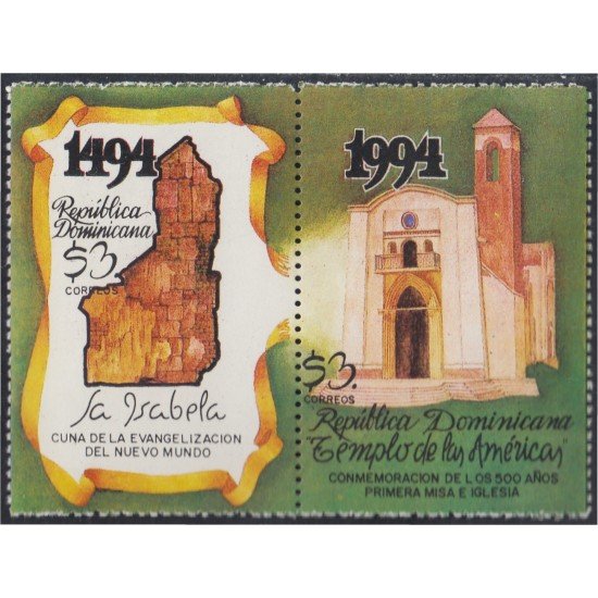 Rep. Dominicana 1154/55 1994 500 Años primera Misa e Iglesia MNH Rep. Dominicana 1154/55 1994 500 Años primera Misa e Iglesia MNH