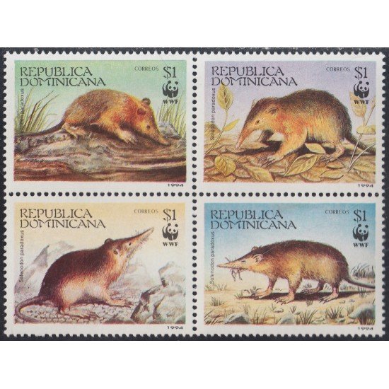 Rep. Dominicana 1145/48 1994 Fauna Animales Solenodon Paradoxus MNH Rep. Dominicana 1145/48 1994 Fauna Animales Solenodon Paradoxus MNH
