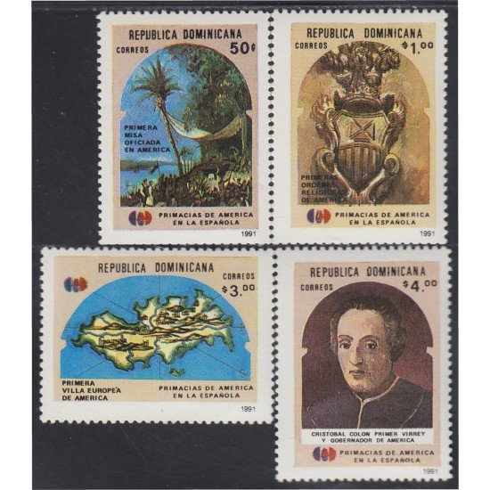 Rep. Dominicana 1088HL 1991 Primacias de América en la Española Cristóbal Colón MNH Rep. Dominicana 1088HL 1991 Primacias de América en la Española Cristóbal Colón MNH