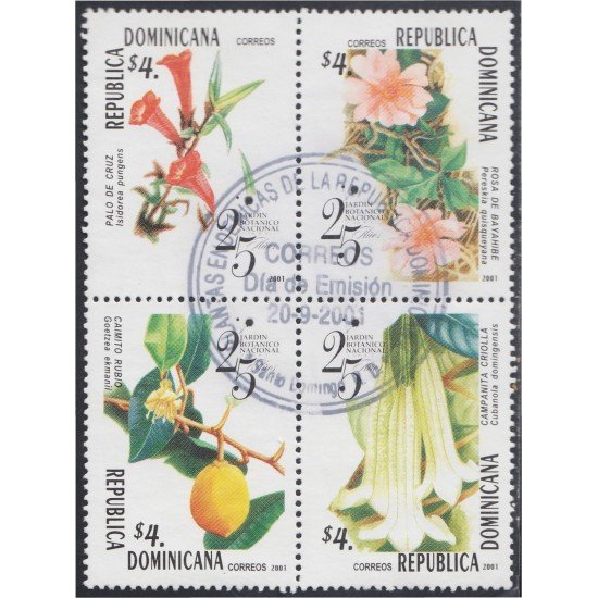 Rep. Dominicana 1456/59 2001 Jardín Botánico Nacional Flores Flowers usados Rep. Dominicana 1456/59 2001 Jardín Botánico Nacional Flores Flowers usados