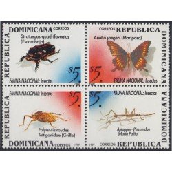 Rep. Dominicana 1388/91 1999 Insectos Mariposa Escarabajo Grillo MNH Rep. Dominicana 1388/91 1999 Insectos Mariposa Escarabajo Grillo MNH