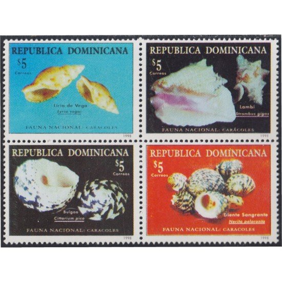 Rep. Dominicana 1350/53 1998 Fauna Nacional Caracoles MNH