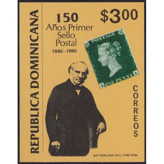 Rep. Dominicana HB 40 1990 150 años del primer sello postal Sir Rowland Hill MNH Rep. Dominicana HB 40 1990 150 años del primer sello postal Sir Rowland Hill MNH