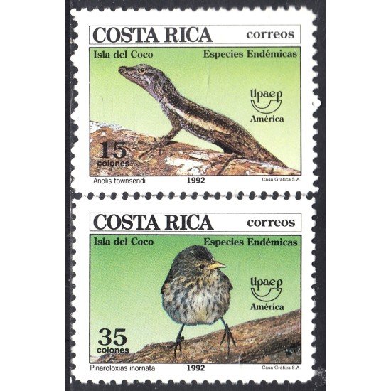 Costa Rica 559/60 1992 América Upaep Especies Endémicas MNH Costa Rica 559/60 1992 América Upaep Especies Endémicas MNH