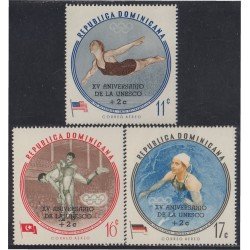 Rep. Dominicana A- 151/53 1962 XV Aniversario de la UNESCO olimpiadas Lucha Natación MH Rep. Dominicana A- 151/53 1962 XV Aniversario de la UNESCO olimpiadas Lucha Natación MH