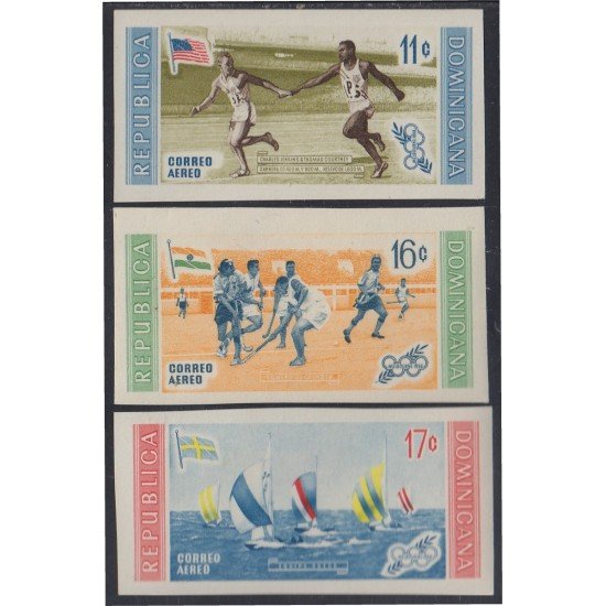 Rep. Dominicana A- 129/31 1958 Olimpiadas Melbourne 1956 Disciplina Atletismo Hockey Vela Sin dentar Rep. Dominicana A- 129/31 1958 Olimpiadas Melbourne 1956 Disciplina Atletismo Hockey Vela Sin dentar