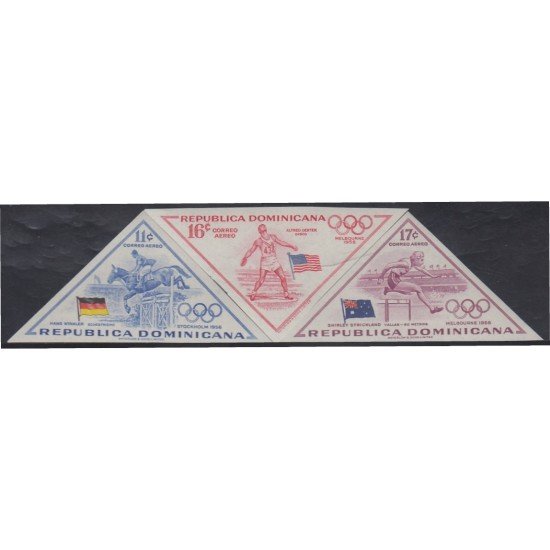 Rep. Dominicana A- 114/16 1957 Olimpiadas Estocolmo 1956 Disciplinas Ecuestrismo Disco Atletismo Sin dentar Rep. Dominicana A- 114/16 1957 Olimpiadas Estocolmo 1956 Disciplinas Ecuestrismo Disco Atletismo Sin dentar
