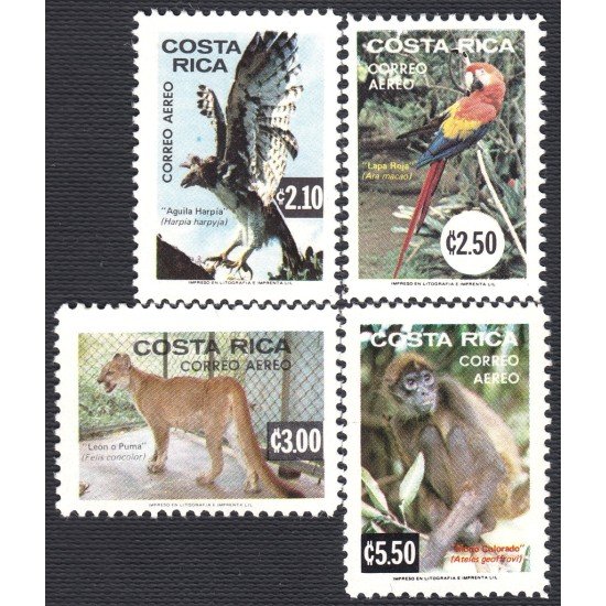 Costa Rica A- 802/05 1981 Fauna Animales en vía de desaparición Águila Puma Mono Colorado y Lapa Roja MNH Costa Rica A- 802/05 1981 Fauna Animales en vía de desaparición Águila Puma Mono Colorado y Lapa Roja MNH