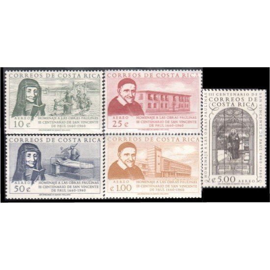 Costa Rica A- 296/00 1960 Homenaje a las obras Paulina y III Centenario de San Vicente de Paul MNH Costa Rica A- 296/00 1960 Homenaje a las obras Paulina y III Centenario de San Vicente de Paul MNH