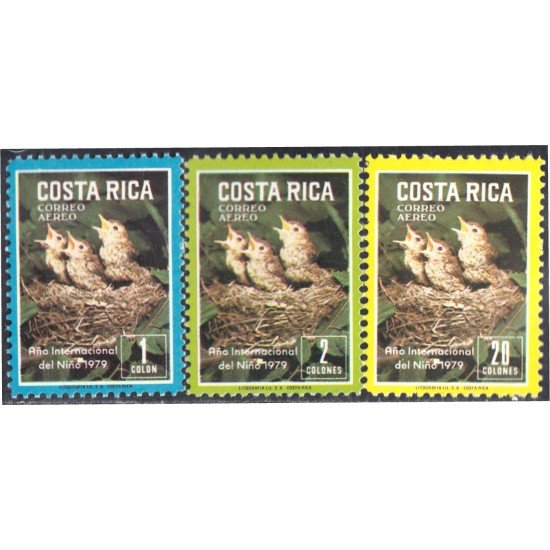 Costa Rica A- 719/21 1979 Año Internacional del niño Pájaros pichones Birds MNH Costa Rica A- 719/21 1979 Año Internacional del niño Pájaros pichones Birds MNH