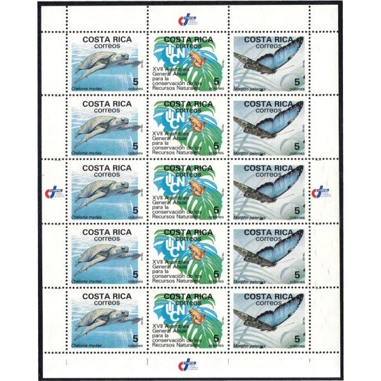 Costa Rica 497/99 1988 Minipliego Mariposa Rana Galápago MNH Costa Rica 497/99 1988 Minipliego Mariposa Rana Galápago MNH