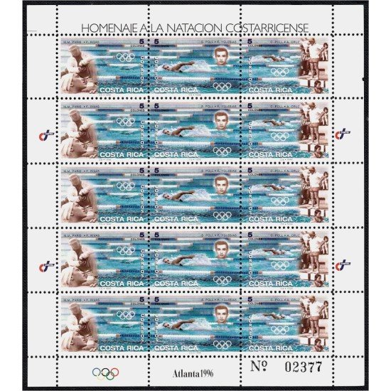 Costa Rica 611/13 Minipliego 1996 Juegos Olímpicos Natación MNH Costa Rica 611/13 Minipliego 1996 Juegos Olímpicos Natación MNH