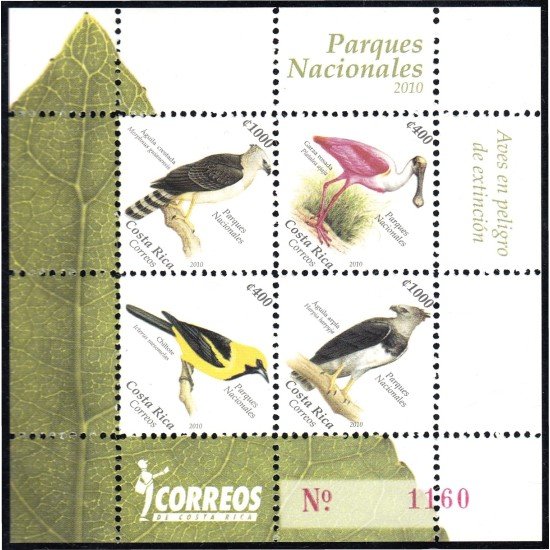 Costa Rica 913/16 2010 Parque nacionales Pájaros en extinción Birds MNH Costa Rica 913/16 2010 Parque nacionales Pájaros en extinción Birds MNH