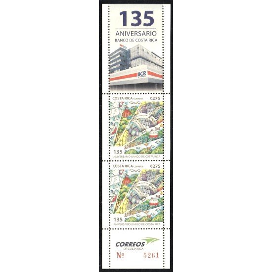 Costa Rica 953 2012 135º Aniversario de la Banca Central de Costa Rica Hoja con 2 valores MNH