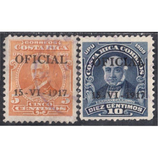 Costa Rica Timbres de Servicio 41/42 1917 Mauro Fernández Braulio Carrillo usados Costa Rica Timbres de Servicio 41/42 1917 Mauro Fernández Braulio Carrillo usados