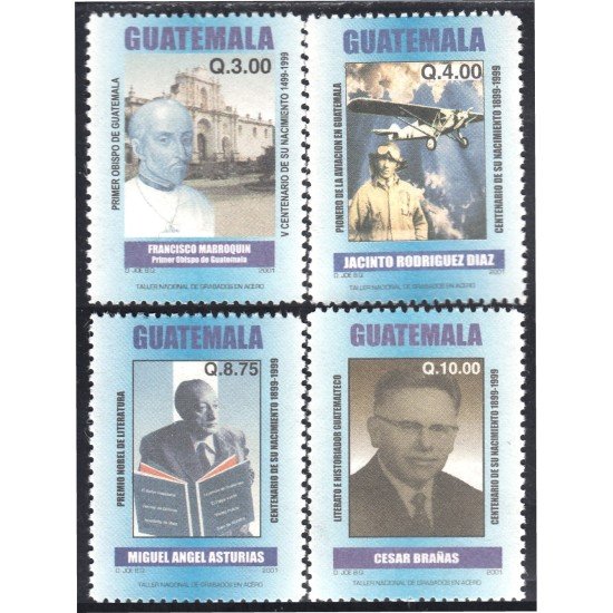 Guatemala 476/79 2001 Miguel Ángel Asturias Francisco Marroquin Jacinto Rodriguez César Brañas MNH Guatemala 476/79 2001 Miguel Ángel Asturias Francisco Marroquin Jacinto Rodriguez César Brañas MNH