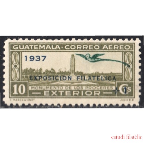 Guatemala 297 1937 Exposición Filatélica Monumento de los Proceres sin goma