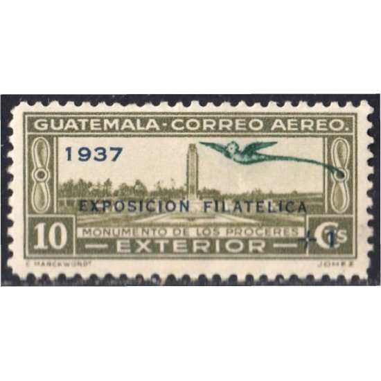 Guatemala 297 1937 Exposición Filatélica Monumento de los Proceres sin goma Guatemala 297 1937 Exposición Filatélica Monumento de los Proceres sin goma