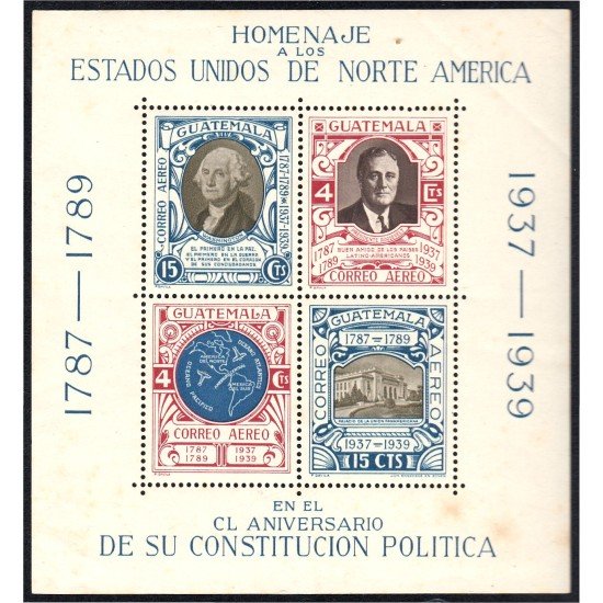 Guatemala HB 1 1938 Homenaje a los Estados Unidos de Norte América sin goma Guatemala HB 1 1938 Homenaje a los Estados Unidos de Norte América sin goma