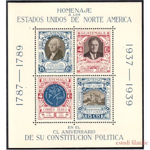 Guatemala HB 1 1938 Homenaje a los Estados Unidos de Norte América MNH
