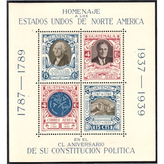 Guatemala HB 1 1938 Homenaje a los Estados Unidos de Norte América MNH Guatemala HB 1 1938 Homenaje a los Estados Unidos de Norte América MNH