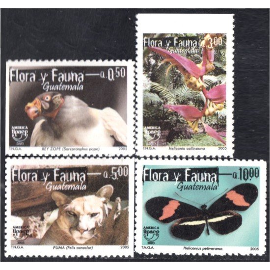 Guatemala 527/30 2005 América Upaep Flora y Fauna Mariposa Tigre Flores MNH Guatemala 527/30 2005 América Upaep Flora y Fauna Mariposa Tigre Flores MNH