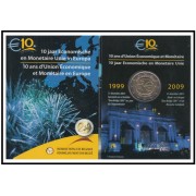 Bélgica 2009 Cartera Oficial Coin Card Moneda 2 € conm X Aniv. de EMU