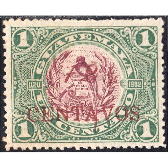Guatemala 158b sobrecarga roja 1916/19 Emblema Nacional MNH Guatemala 158b sobrecarga roja 1916/19 Emblema Nacional MNH