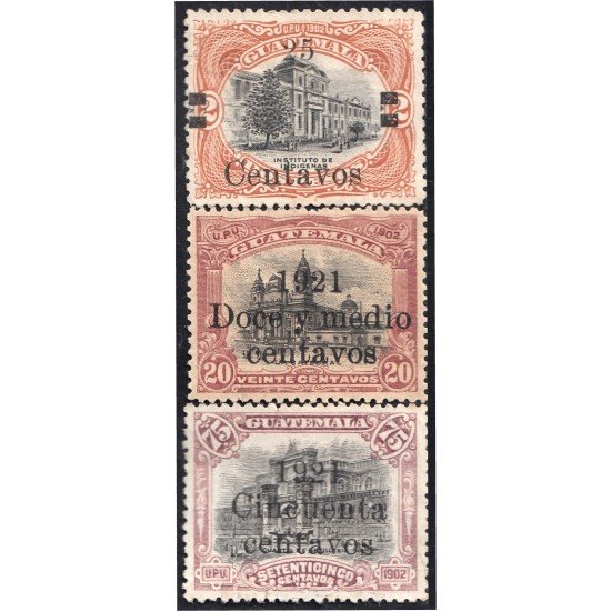 Guatemala 169/71 1920/21 Instituto de indígenas La Catedral Cuartel de Artillería sin goma Guatemala 169/71 1920/21 Instituto de indígenas La Catedral Cuartel de Artillería sin goma
