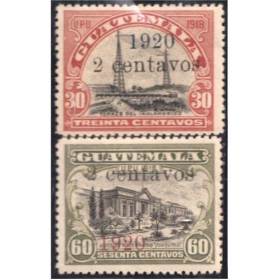 Guatemala 167/68 1920 Torres del inalámbrico Asilo Materno sin goma Guatemala 167/68 1920 Torres del inalámbrico Asilo Materno sin goma