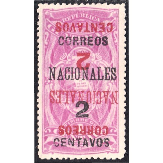 Guatemala 94sb Sobrecarga boble invertida 1898 Timbre Fiscal Correos Nacionales sin goma sb doble una invertida roja y otra negra