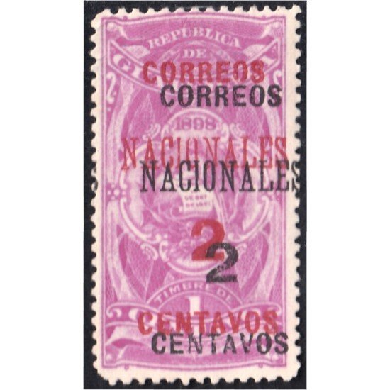 Guatemala 94sb sobreacarga invertida doble 1898 Timbre Fiscal Correos Nacionales sin goma sb doble una roja y otra negra