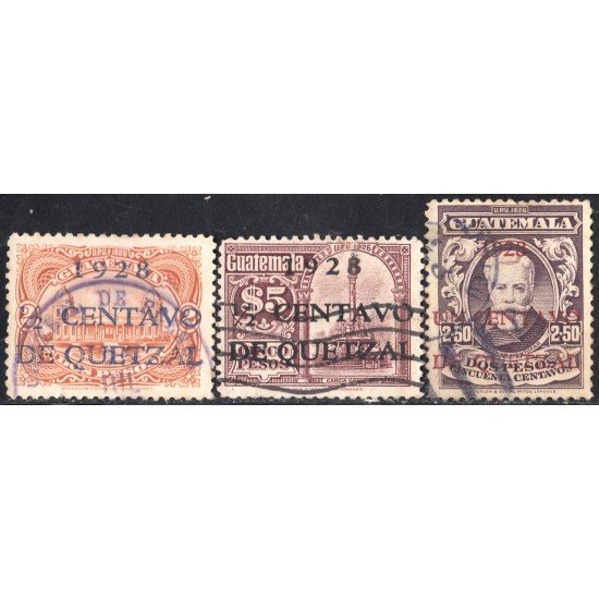 Guatemala 228/30 1929 Lorenzo Montufar Observatorio Nacional Monumento Colón usados Guatemala 228/30 1929 Lorenzo Montufar Observatorio Nacional Monumento Colón usados