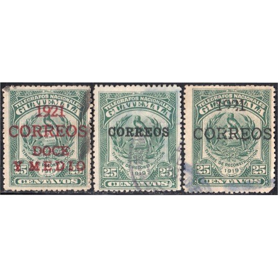 Guatemala 172/74 1920/21 Emblema Nacional Timbres de Reconstrucción usados Guatemala 172/74 1920/21 Emblema Nacional Timbres de Reconstrucción usados
