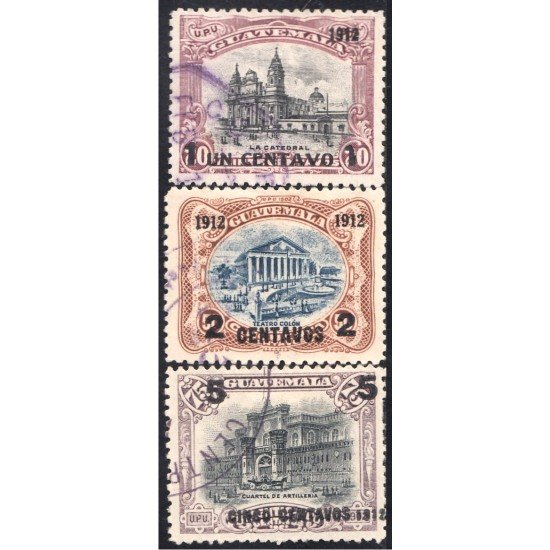 Guatemala 150/52 1912 La Catedral Teatro Colón Cuartel de Artillería usados Guatemala 150/52 1912 La Catedral Teatro Colón Cuartel de Artillería usados