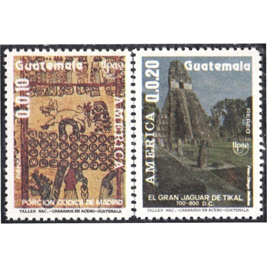 Guatemala A- 829/30 1989 Porción Codice de Madrid y El Gran Jaguar de Tikal MNH Guatemala A- 829/30 1989 Porción Codice de Madrid y El Gran Jaguar de Tikal MNH