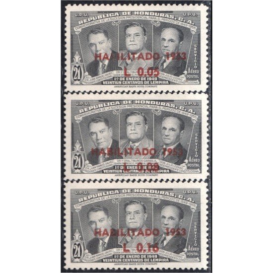 Honduras A- 195/97 1953 Juan Manuel Gálvez Gral. Tiburcio Cáreas y Julio Lozano MH Honduras A- 195/97 1953 Juan Manuel Gálvez Gral. Tiburcio Cáreas y Julio Lozano MH