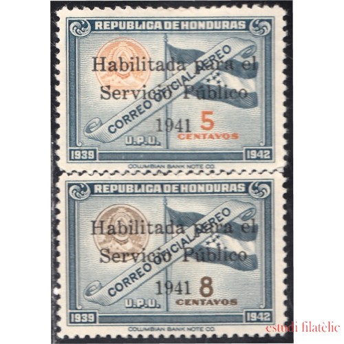 Honduras A- 102/03 1941 Unión Postal Universal Escudo y Bandera MH