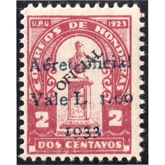 Honduras A- 70C 1933 Busto de Dionisio Herrera MNH sb Vale L sobre 2c Honduras A- 70C 1933 Busto de Dionisio Herrera MNH sb Vale L sobre 2c