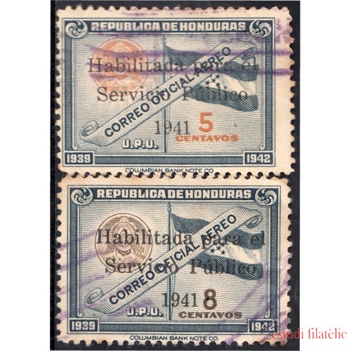 Honduras A- 102/03 1941 Unión Postal Universal Escudo y Bandera usados