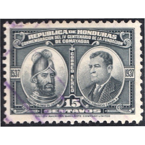 Honduras A- 82 1937 Capitán Alonso Cáceres y Gral. Tiburcio Cáreas usados Honduras A- 82 1937 Capitán Alonso Cáceres y Gral. Tiburcio Cáreas usados