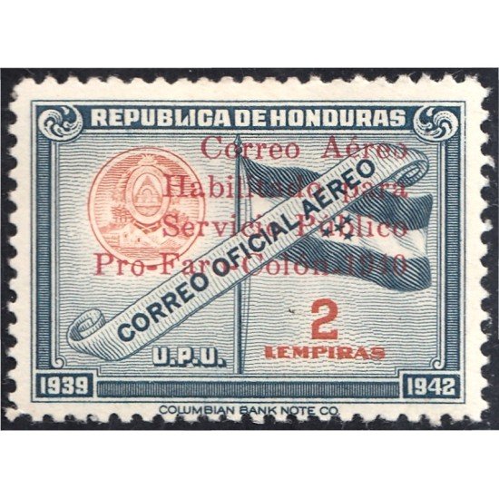 Honduras A- 101 1940 Unión Postal Universal Escudo y Bandera Sin goma Honduras A- 101 1940 Unión Postal Universal Escudo y Bandera Sin goma
