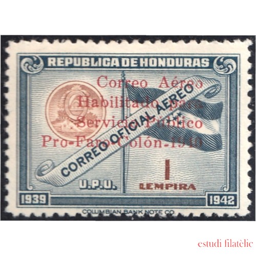 Honduras A- 100 1940 Unión Postal Universal Escudo y Bandera Pro faro Colón Sin goma