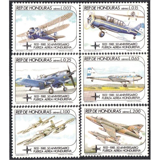 Honduras A- 665/70 1982 50 Aniversario de la Fuerza Aérea Hondureña MNH Honduras A- 665/70 1982 50 Aniversario de la Fuerza Aérea Hondureña MNH