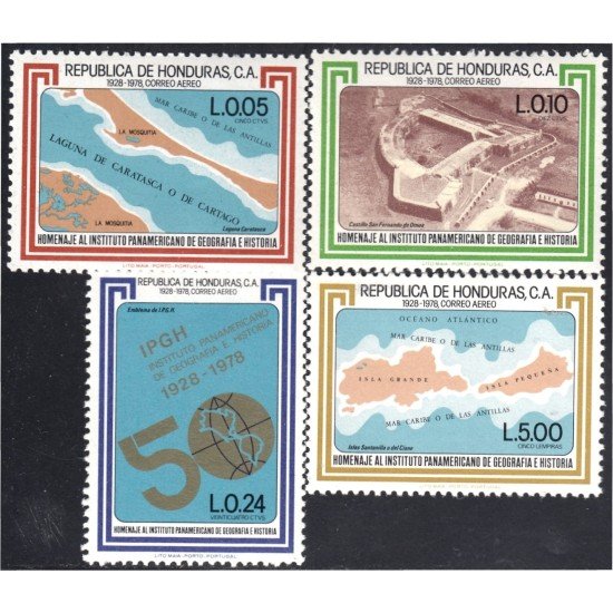 Honduras A- 636/39 1979 Homenaje al Instituto Panamericano de Geografía e Historia MNH Honduras A- 636/39 1979 Homenaje al Instituto Panamericano de Geografía e Historia MNH