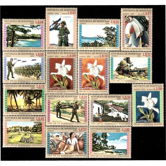 Honduras A- 469/83 1970 Año de la soberanía nacional Flores soldados MNH Honduras A- 469/83 1970 Año de la soberanía nacional Flores soldados MNH