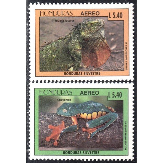 Honduras A- 859AU/AV 1995 Reptiles Iguana Rana MNH Honduras A- 859AU/AV 1995 Reptiles Iguana Rana MNH