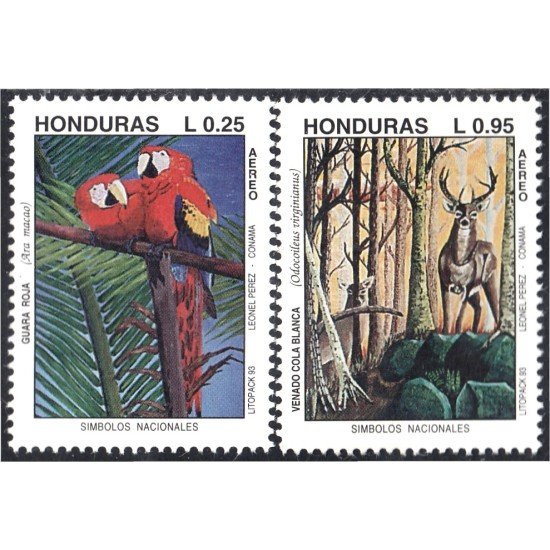 Honduras A- 809/10 1993 Símbolos Nacionales Guara Roja Venado Cola Blanca MNH Honduras A- 809/10 1993 Símbolos Nacionales Guara Roja Venado Cola Blanca MNH